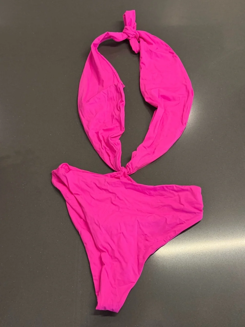 Frankies Bikinis Dorothy Halter One-Piece Swimsuit Hot Pink Size Large